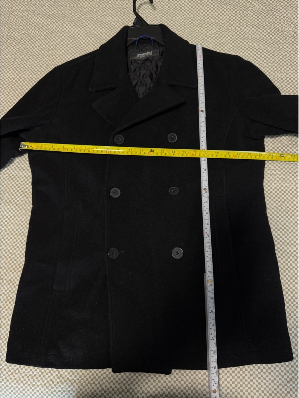 Kenneth Cole Reaction Men’s Black Wool Blend Double Breasted Pea Coat Size M - Picture 6 of 8